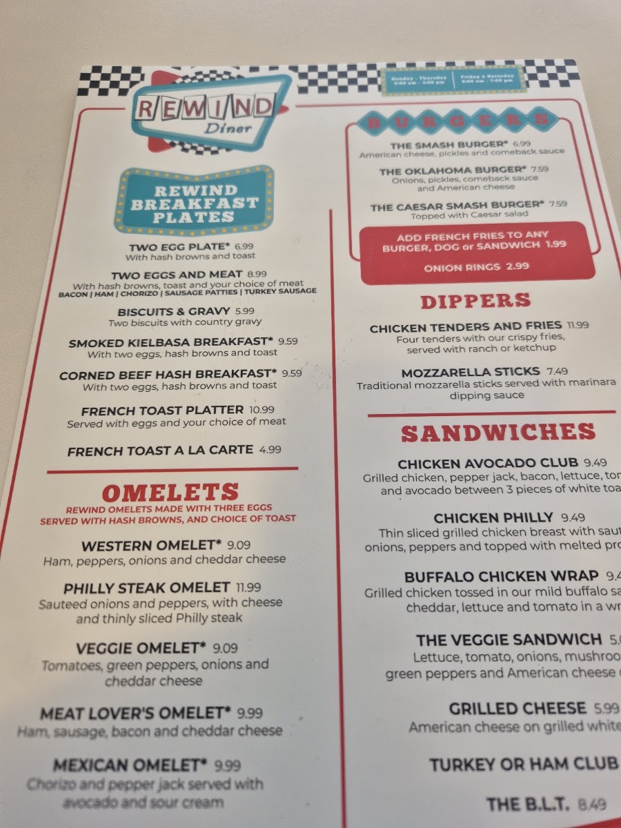 Rewind Diner menu board