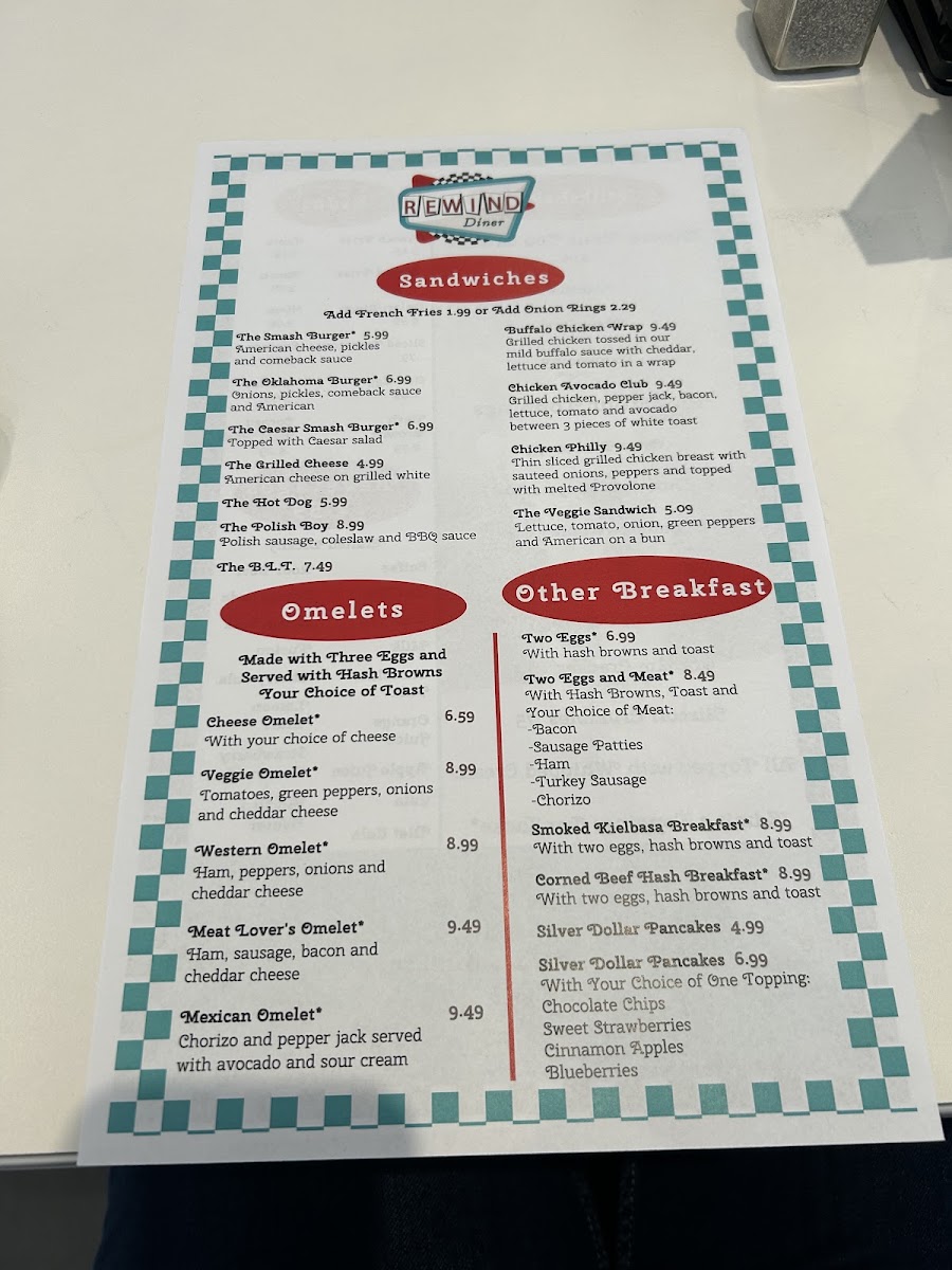 Rewind Diner menu board