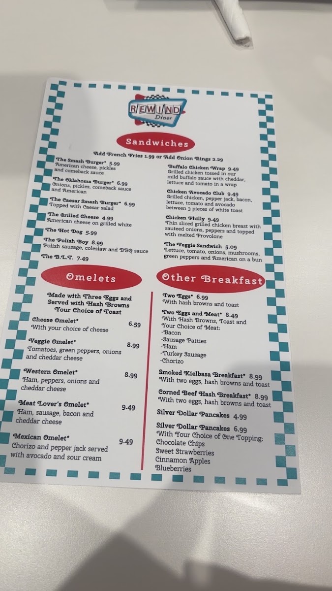 Rewind Diner menu board