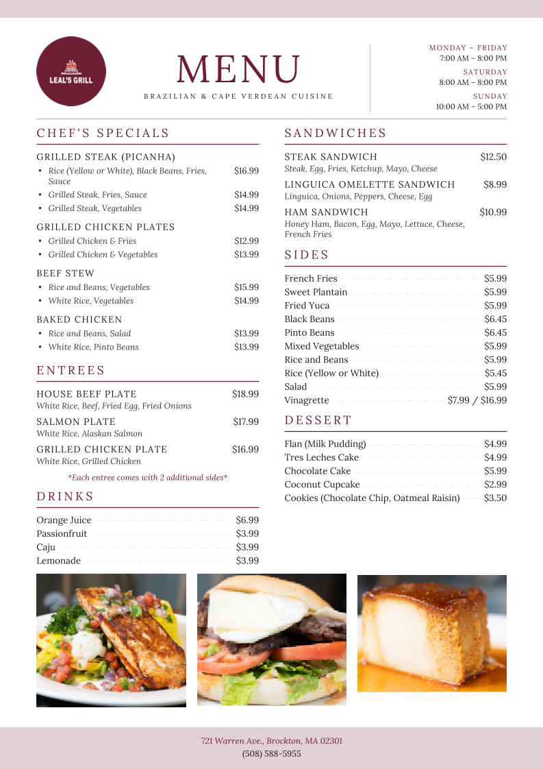 Leal’s Grill menu board