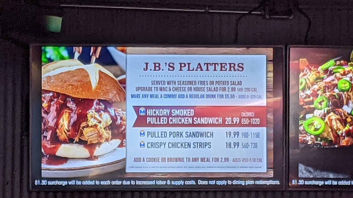 JB's Smokehouse menu board