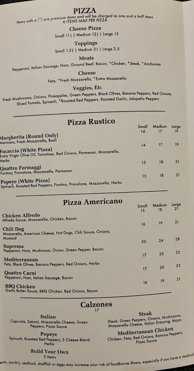 Luigi's Italian Carryout menu board