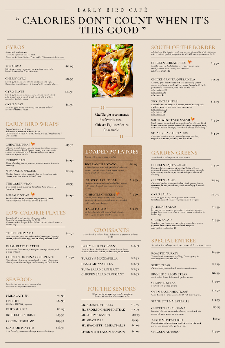 Early Bird Cafe menu board