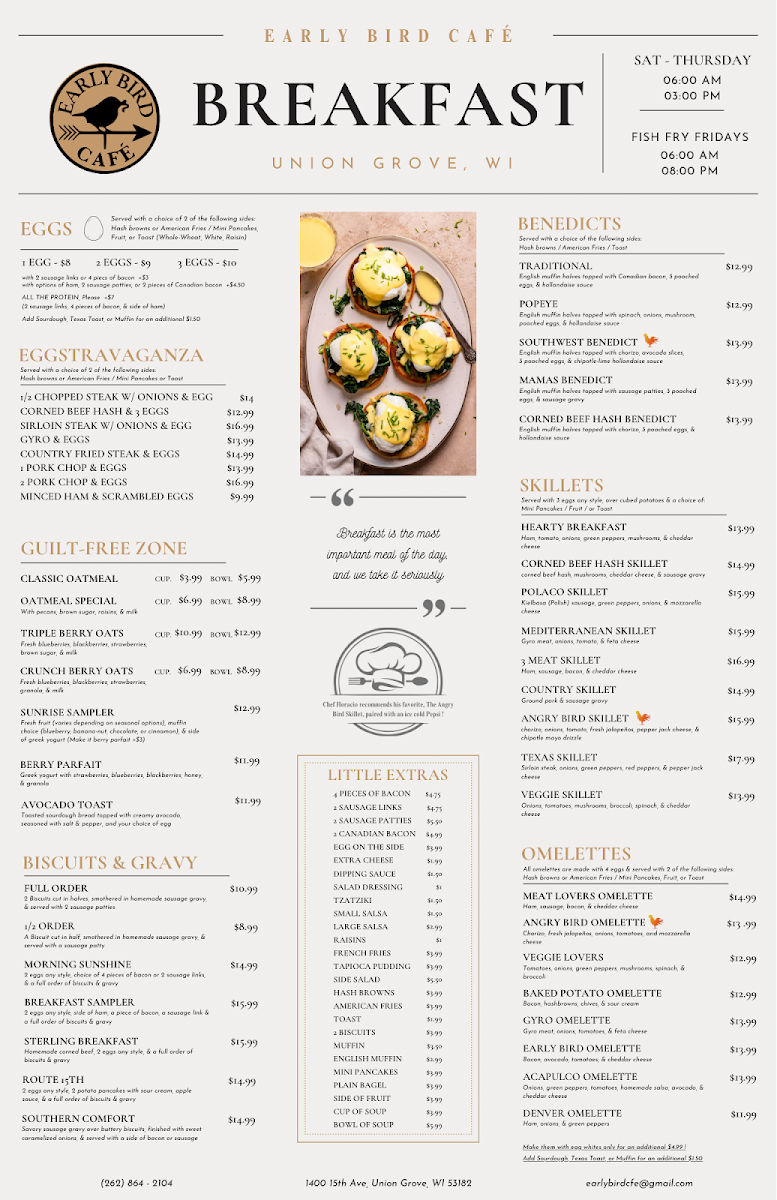 Early Bird Cafe menu board