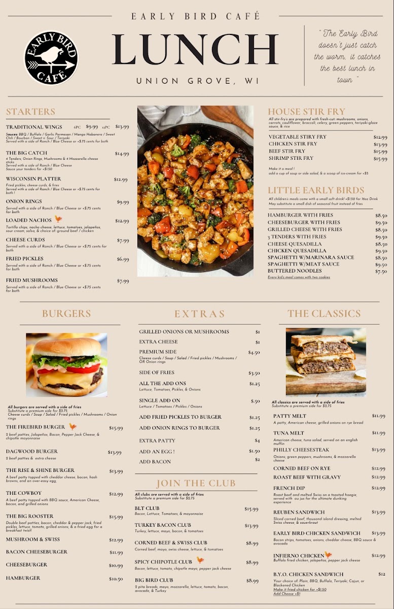 Early Bird Cafe menu board