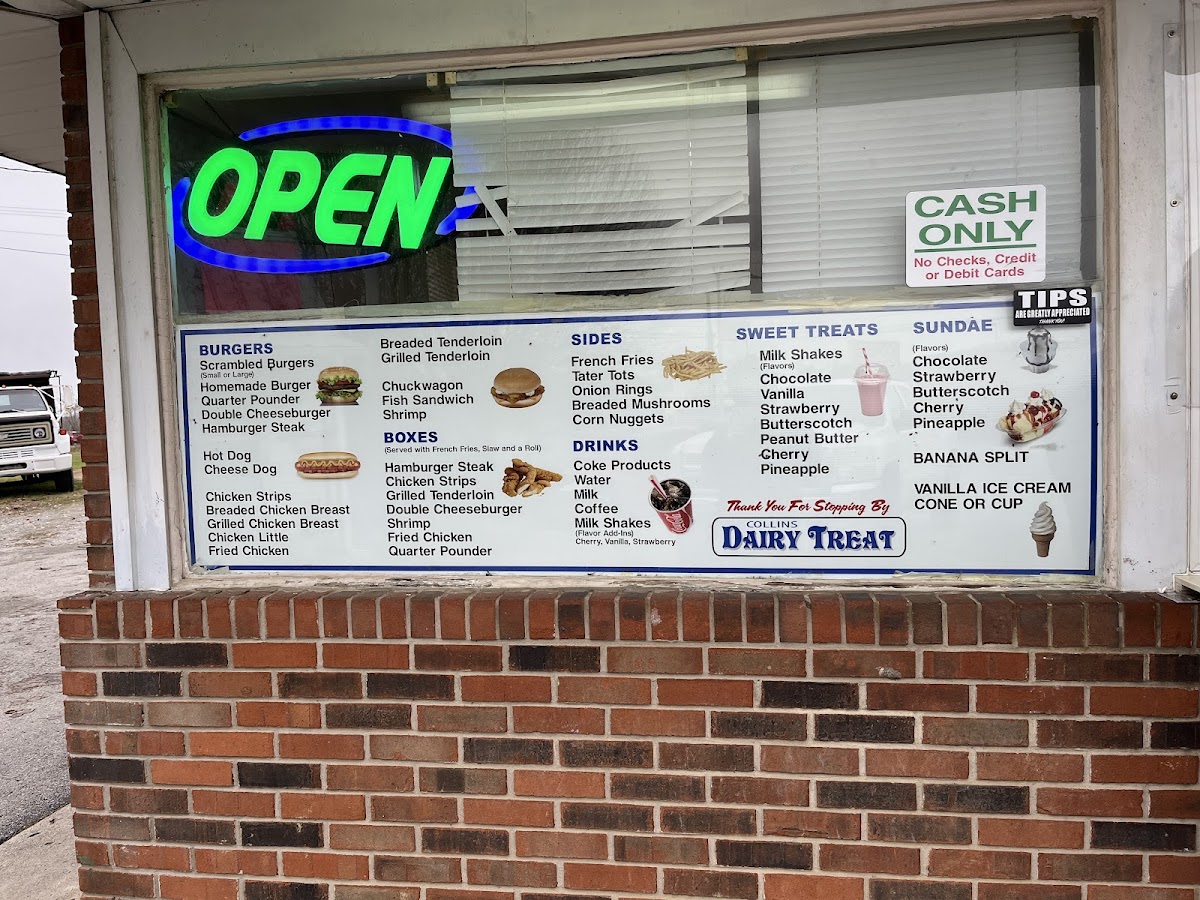 Collins Dairy Treat menu board