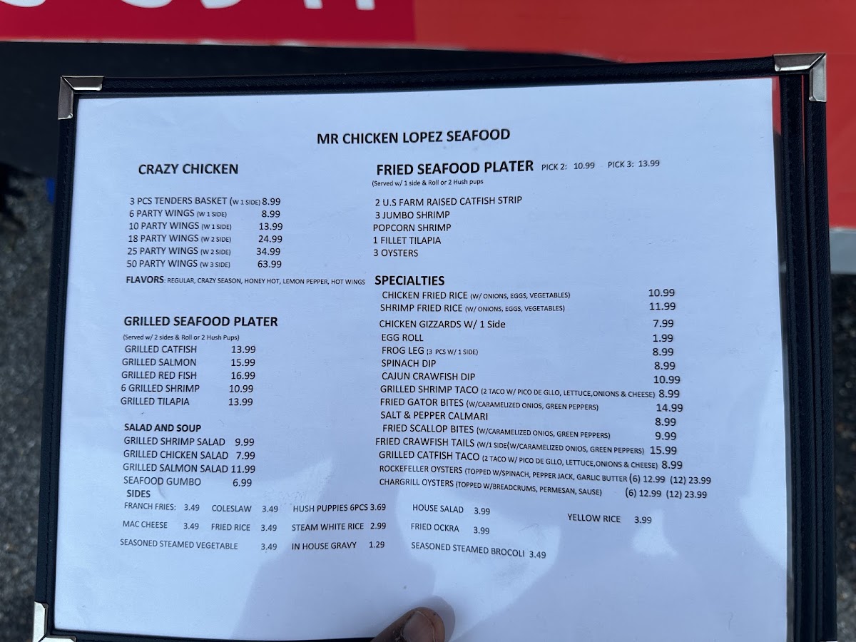 Mr chicken lopez seafood menu board