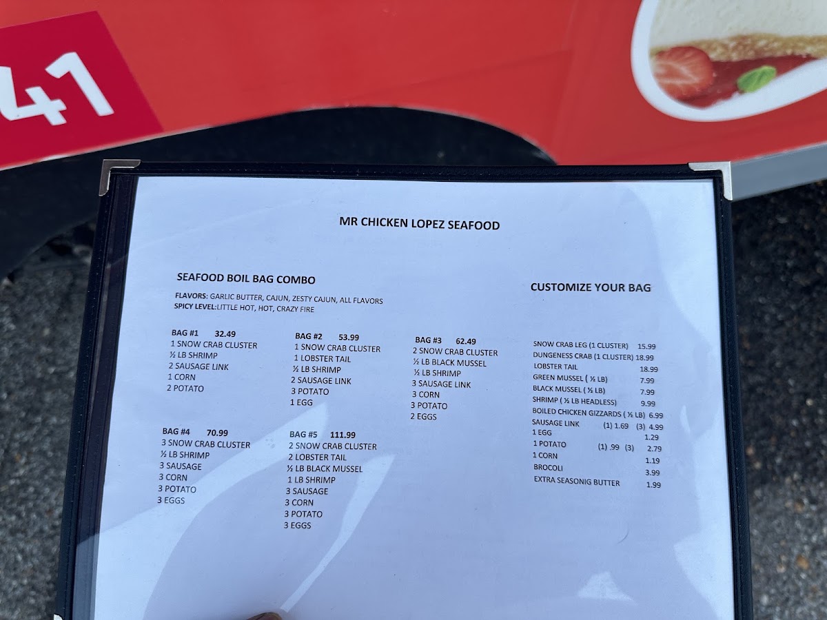 Mr chicken lopez seafood menu board