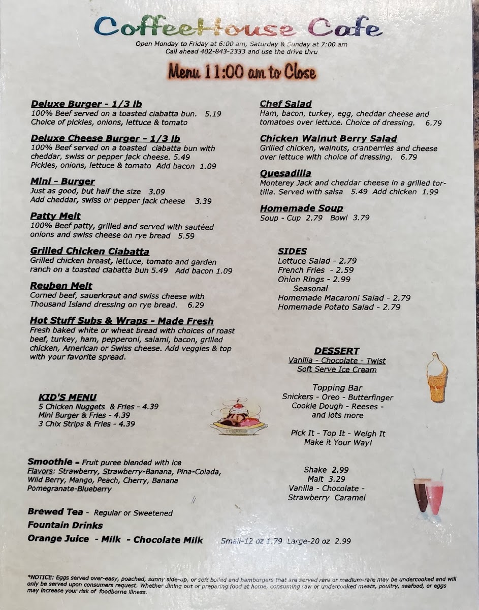 Coffeehouse Cafe menu board