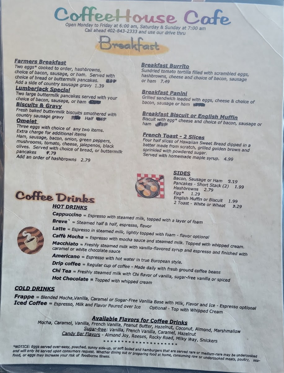 Coffeehouse Cafe menu board