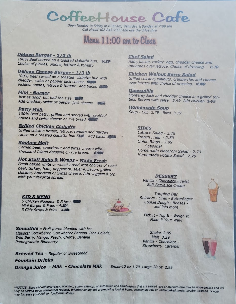 Coffeehouse Cafe menu board