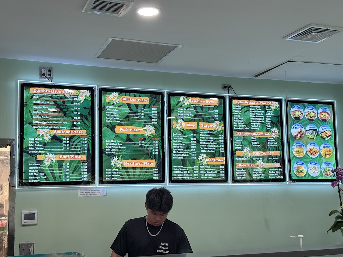 Kaua’i Boba & Barbeque menu board