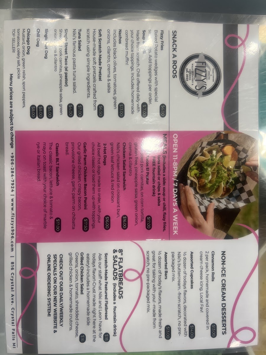 Fizzy's Walk-Up Eatery & Catering menu board