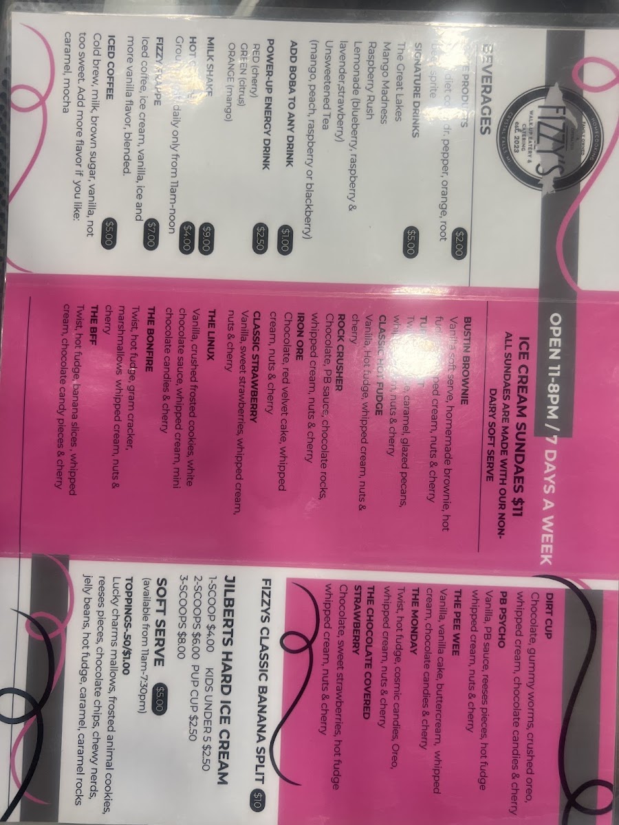 Fizzy's Walk-Up Eatery & Catering menu board