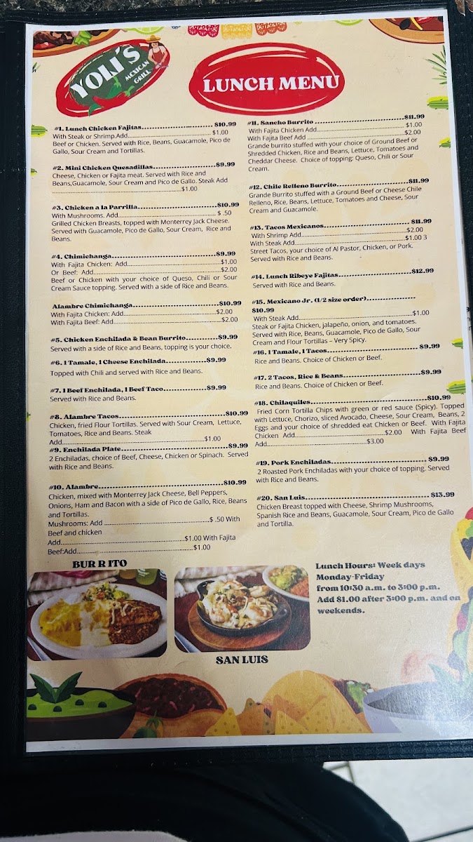 Yoli’s Mexican grill menu board