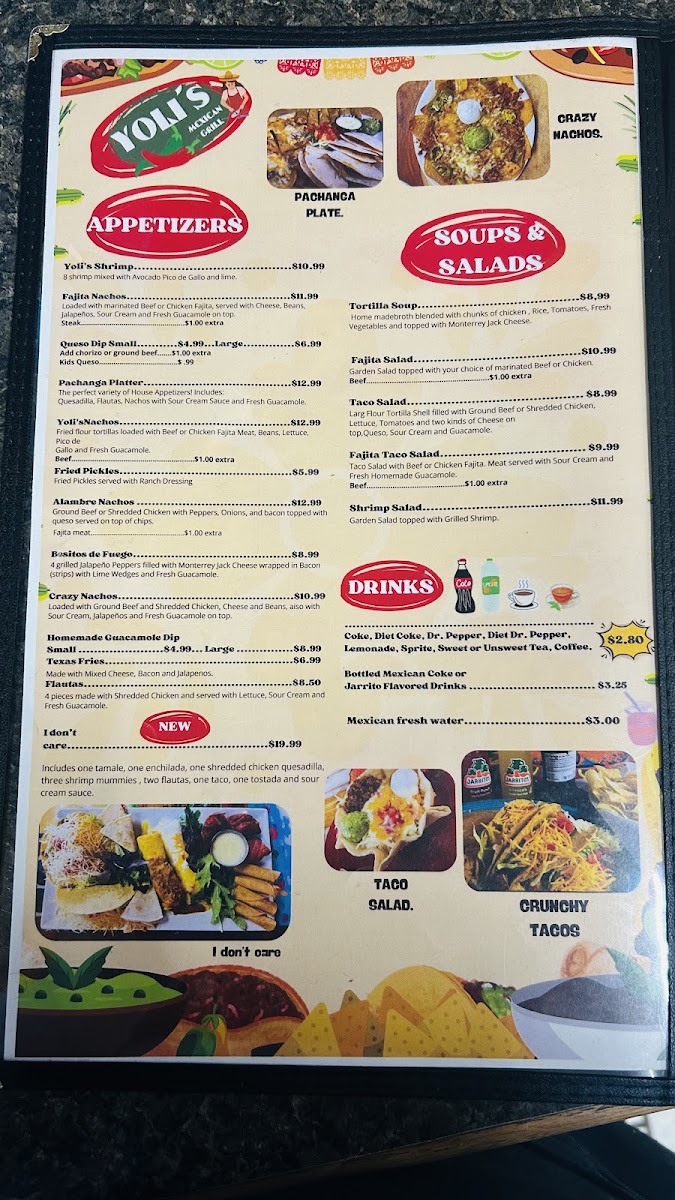 Yoli’s Mexican grill menu board