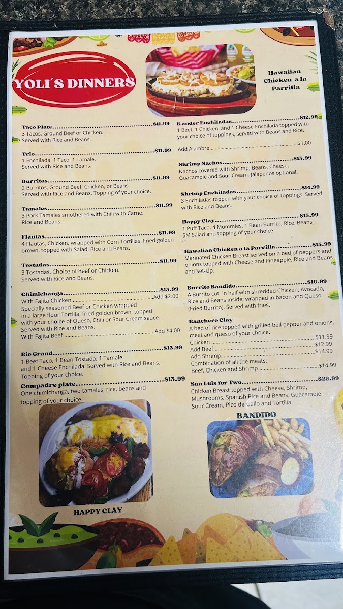 Yoli’s Mexican grill menu board