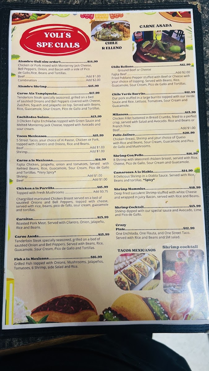 Yoli’s Mexican grill menu board