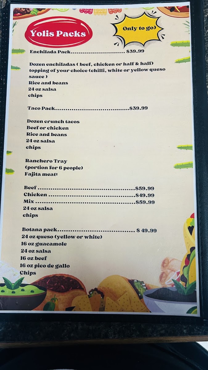 Yoli’s Mexican grill menu board