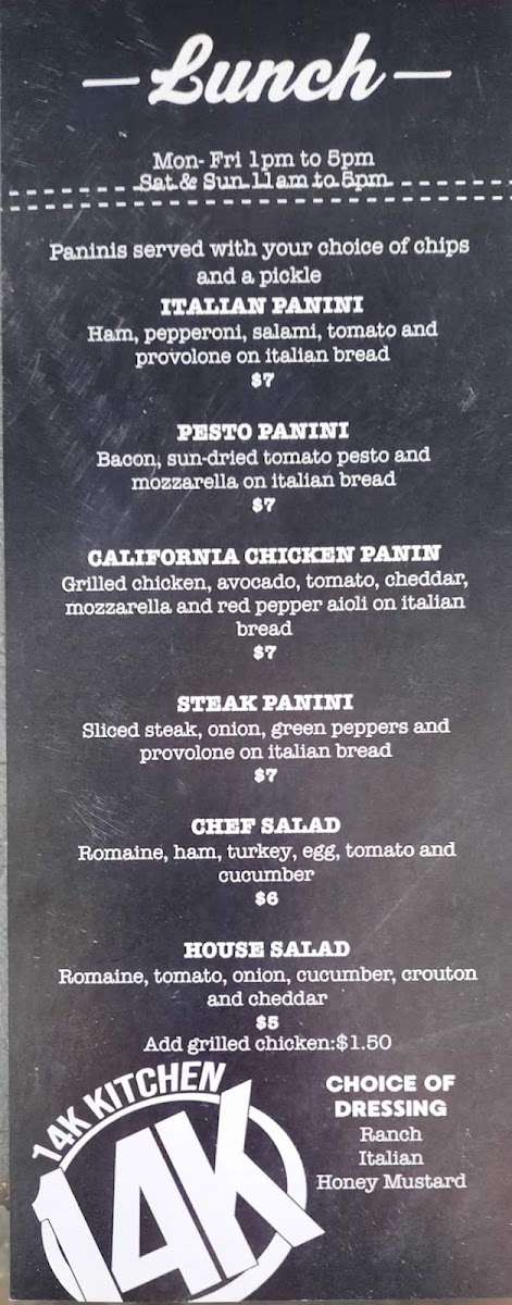 The 14K Kitchen menu board