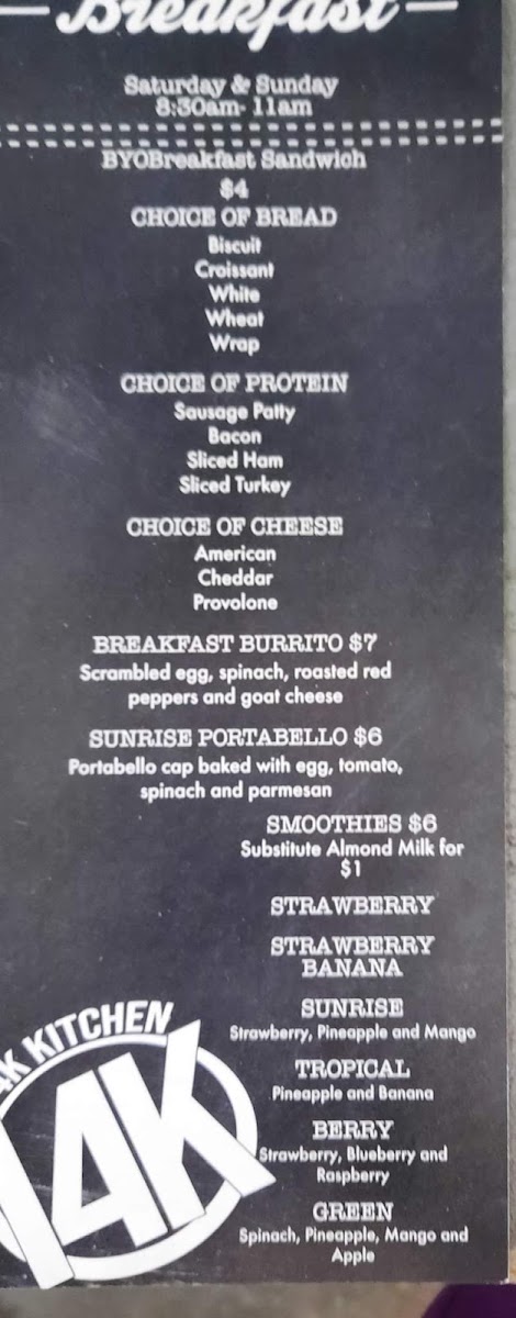 The 14K Kitchen menu board