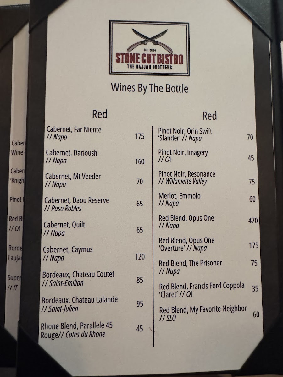 Stone Cut Bistro menu board