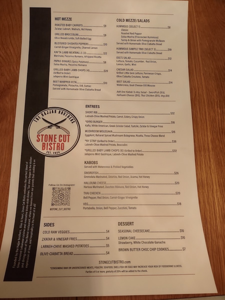 Stone Cut Bistro menu board