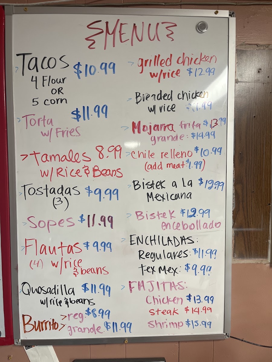 Taqueria La Casita menu board