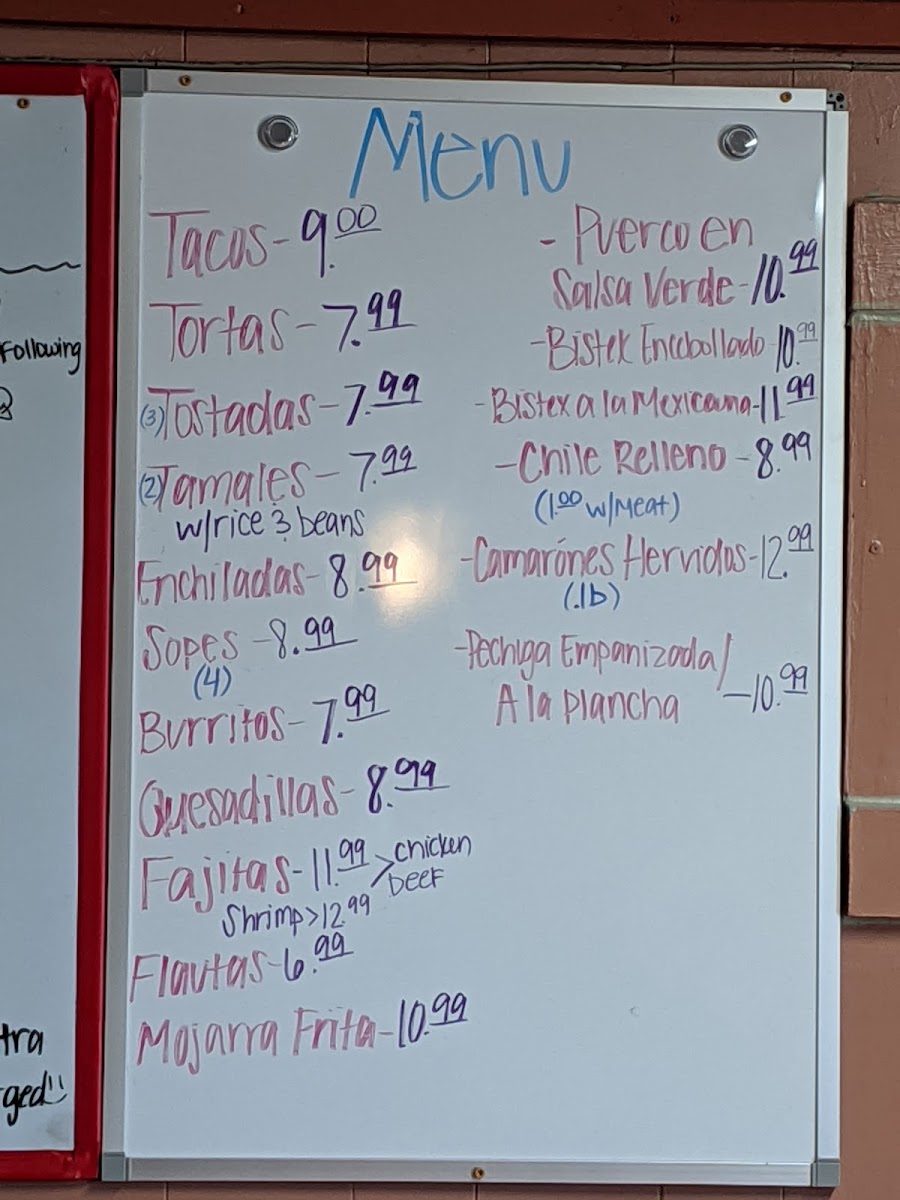 Taqueria La Casita menu board
