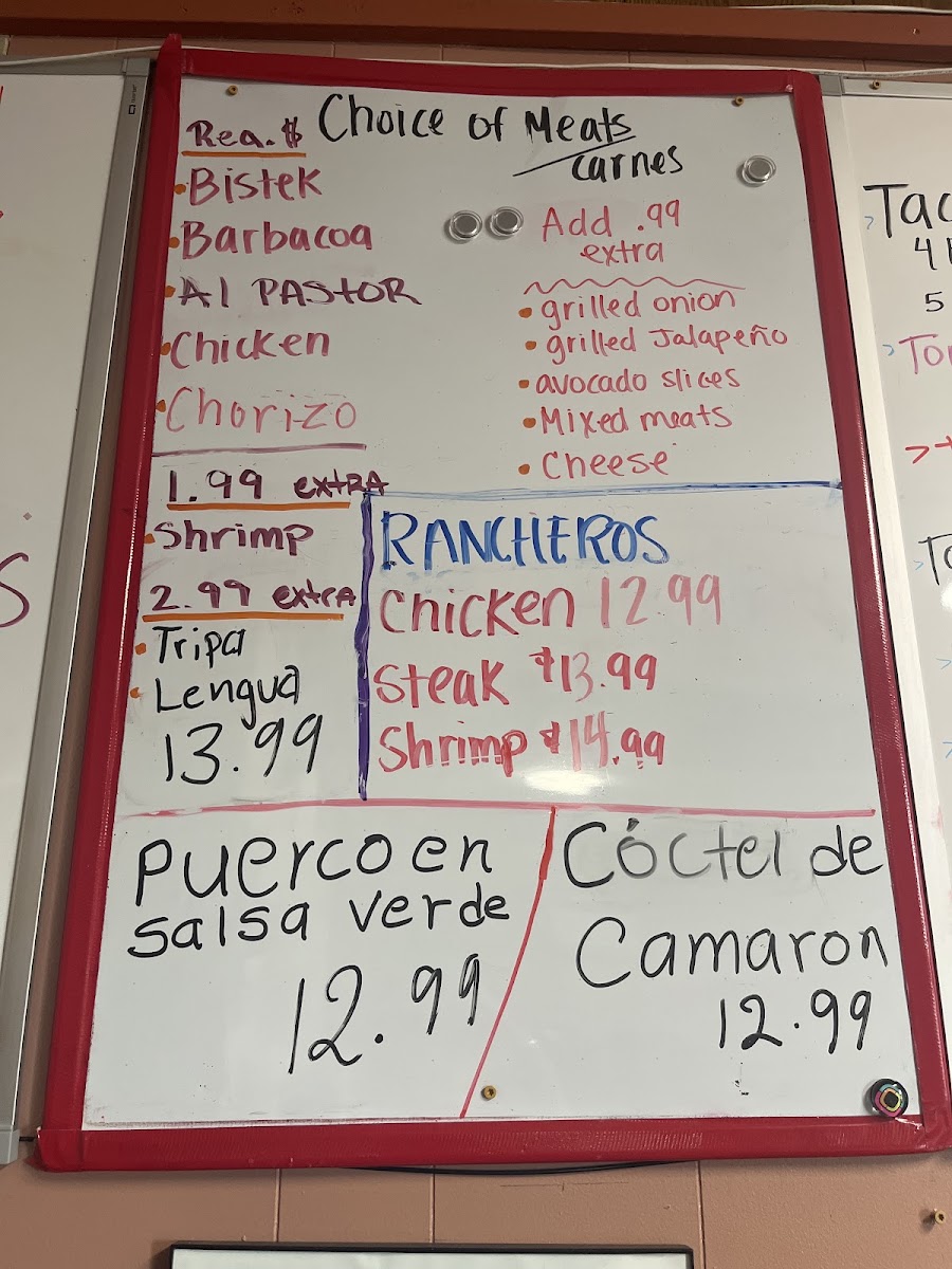 Taqueria La Casita menu board