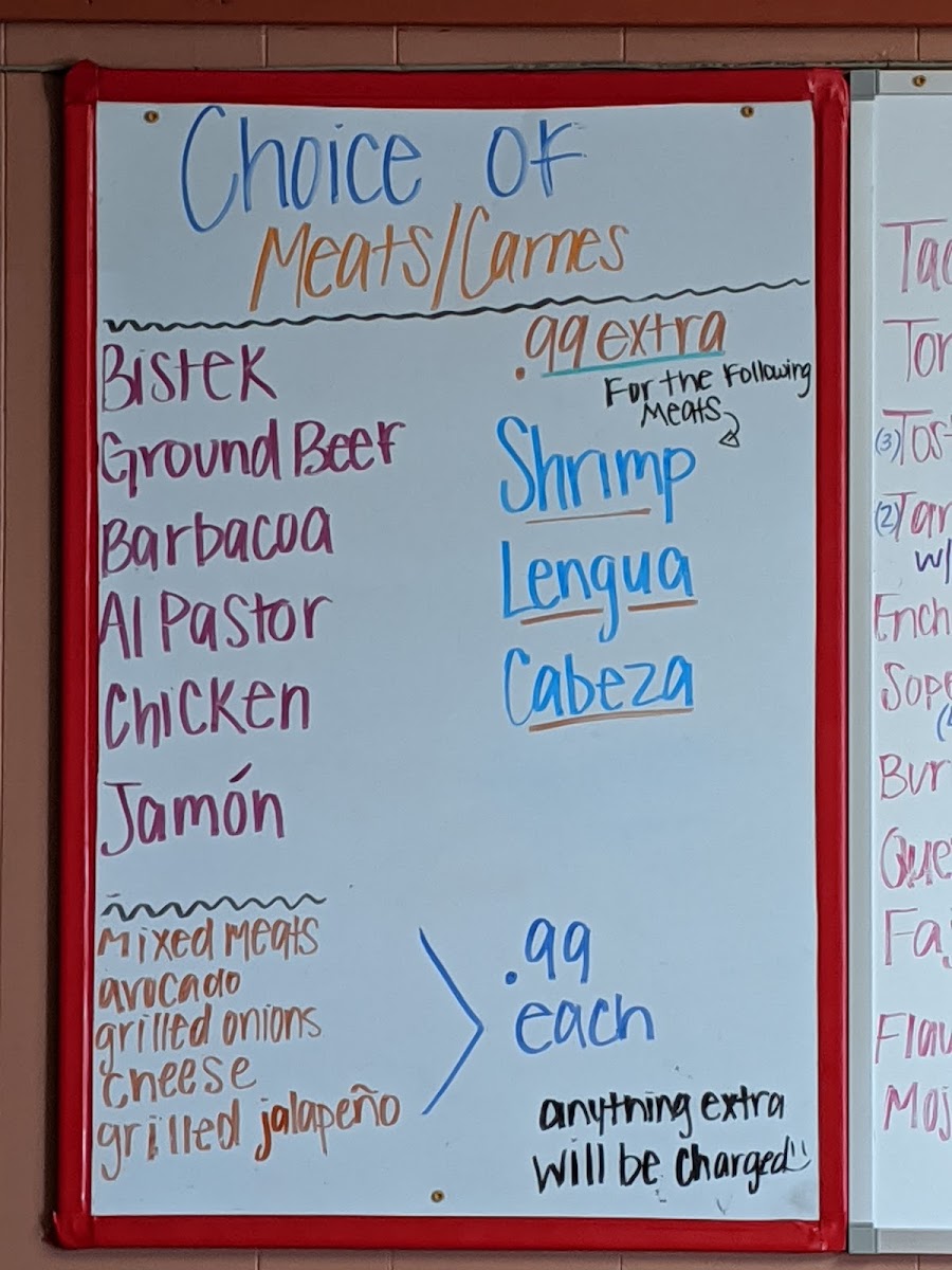 Taqueria La Casita menu board