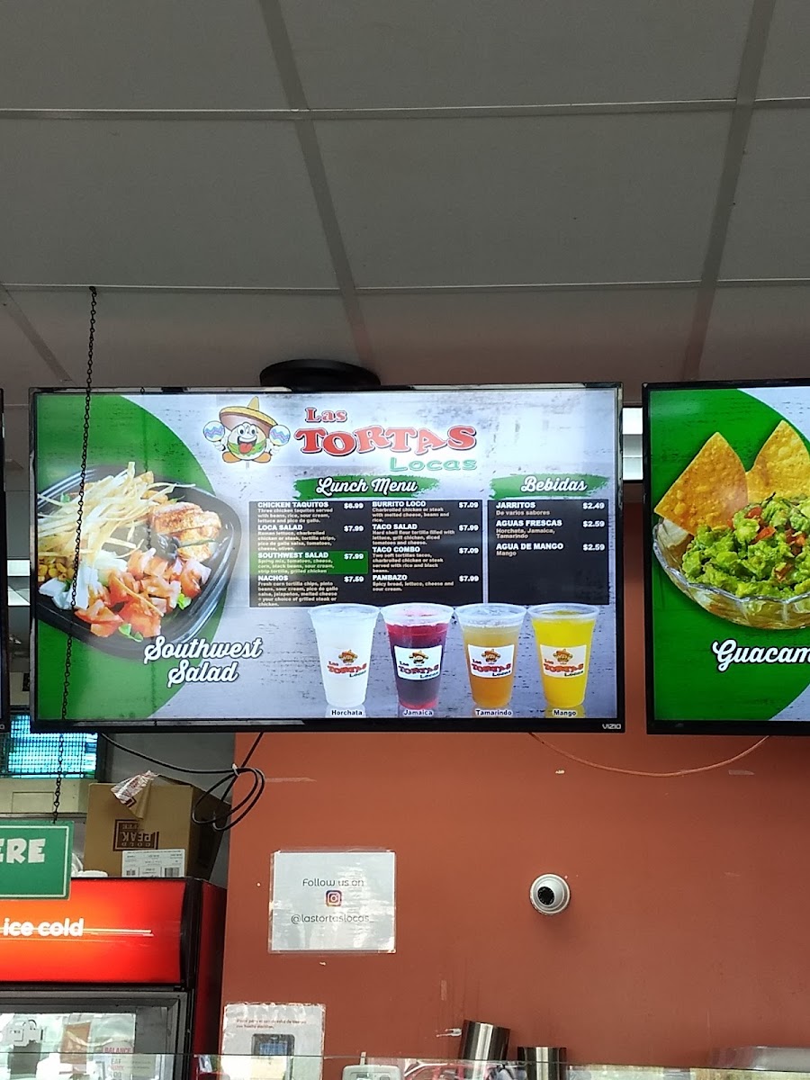 Las Tortas Locas menu board