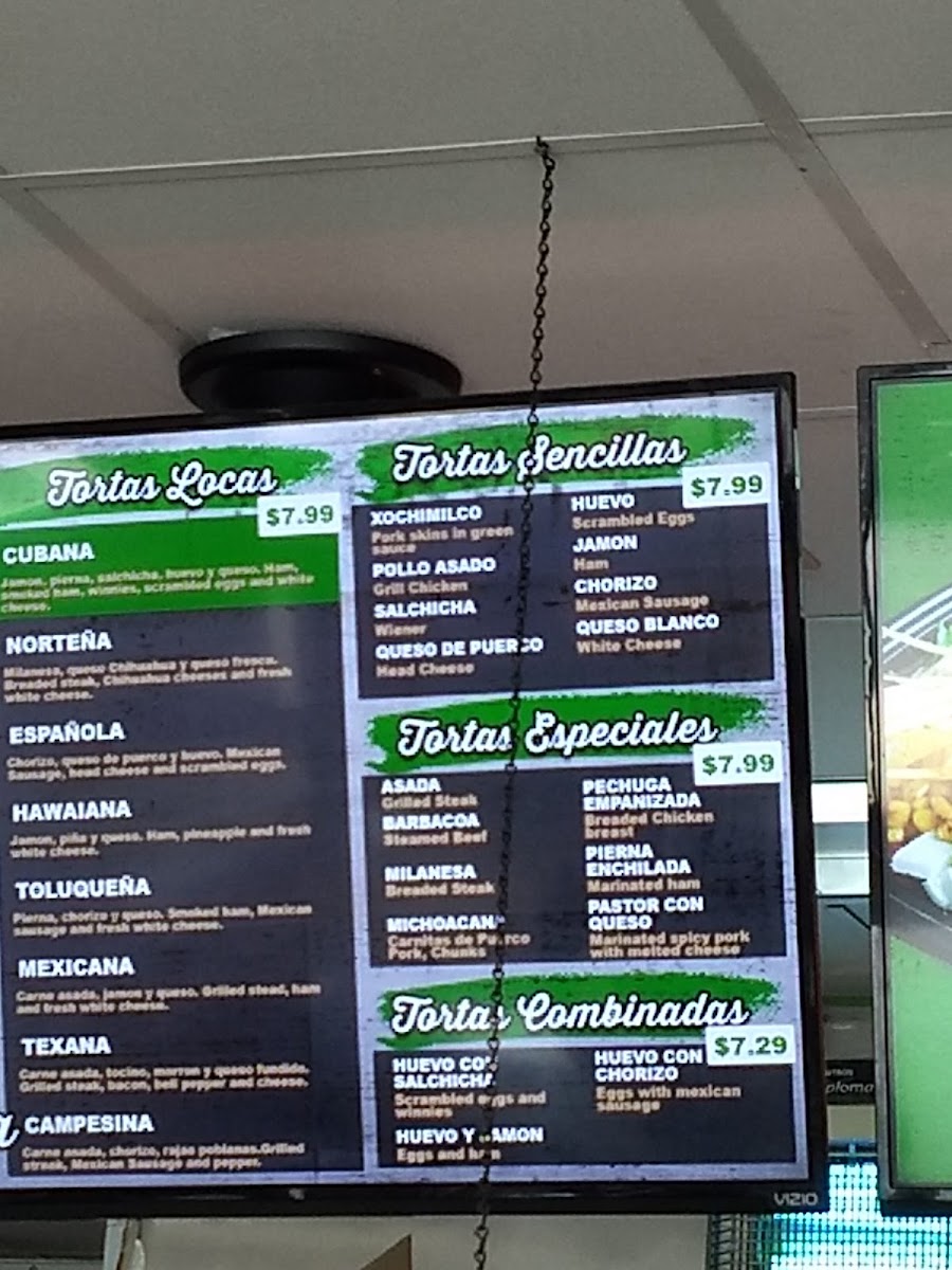 Las Tortas Locas menu board
