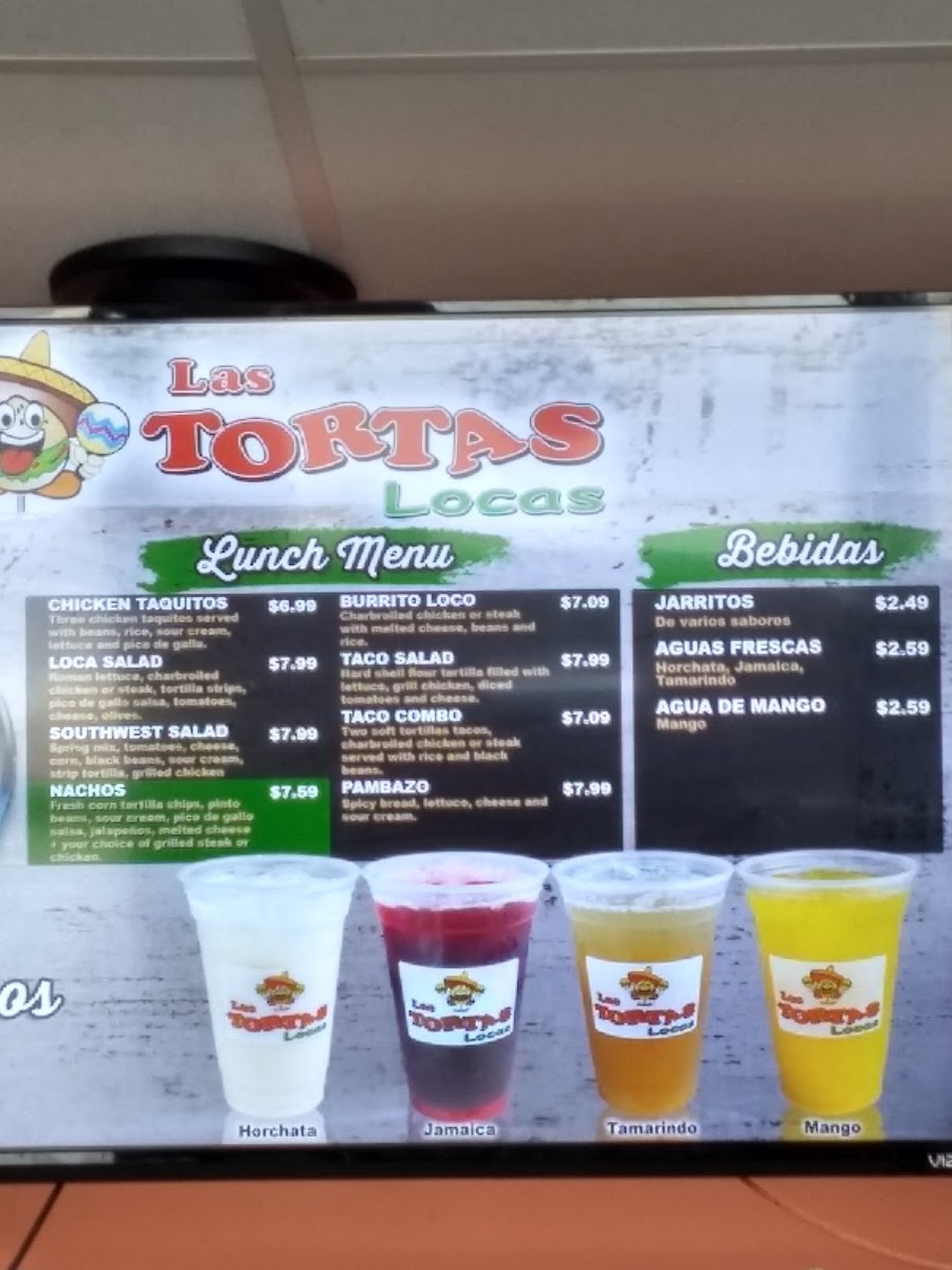 Las Tortas Locas menu board