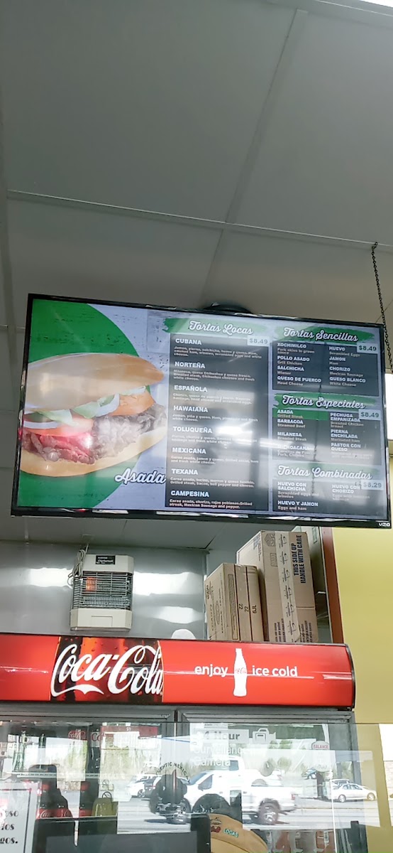 Las Tortas Locas menu board