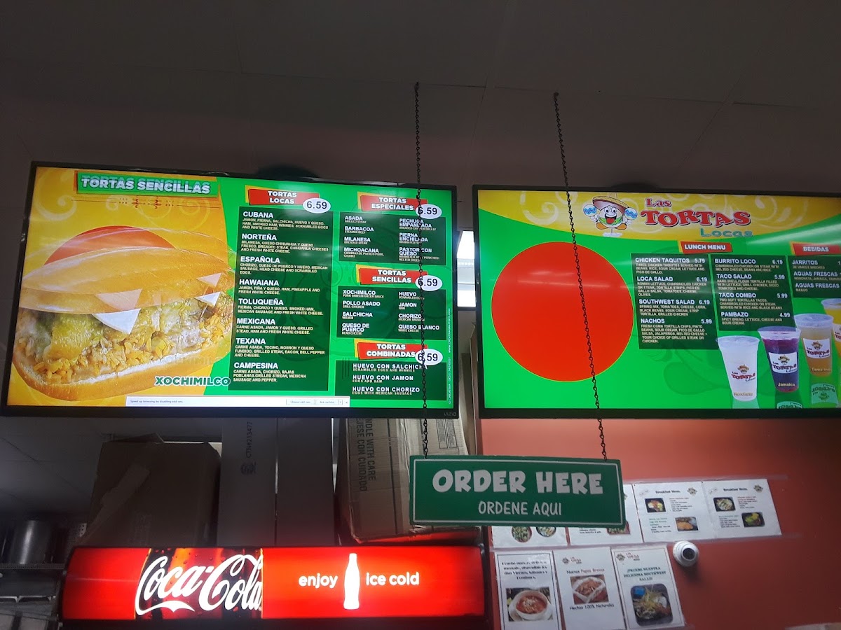 Las Tortas Locas menu board