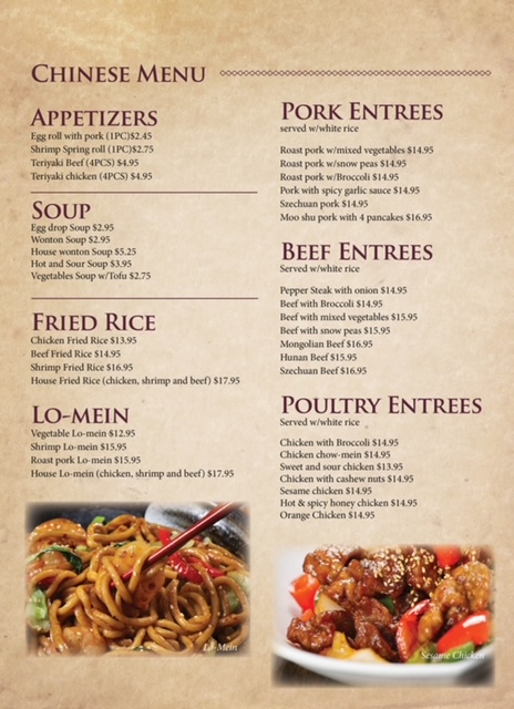Simply Delicious Asian & Thai Cuisine menu board