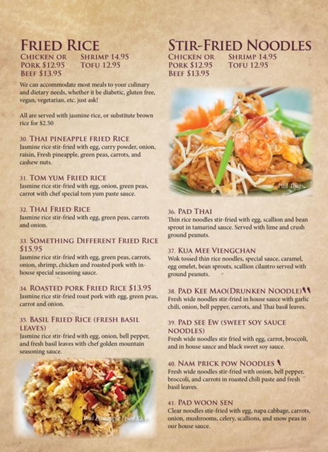 Simply Delicious Asian & Thai Cuisine menu board