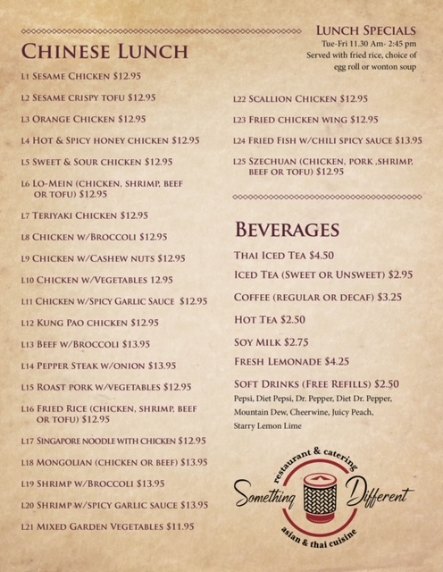 Simply Delicious Asian & Thai Cuisine menu board