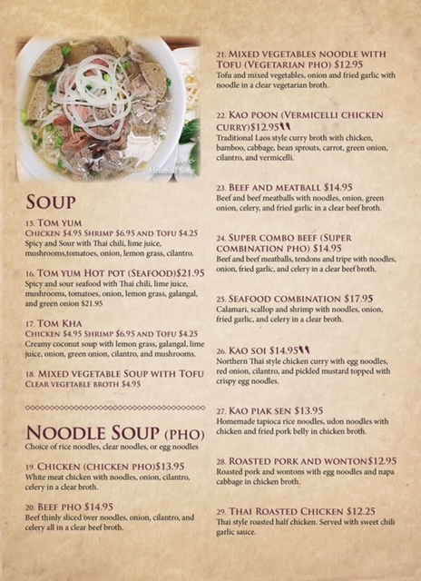 Simply Delicious Asian & Thai Cuisine menu board