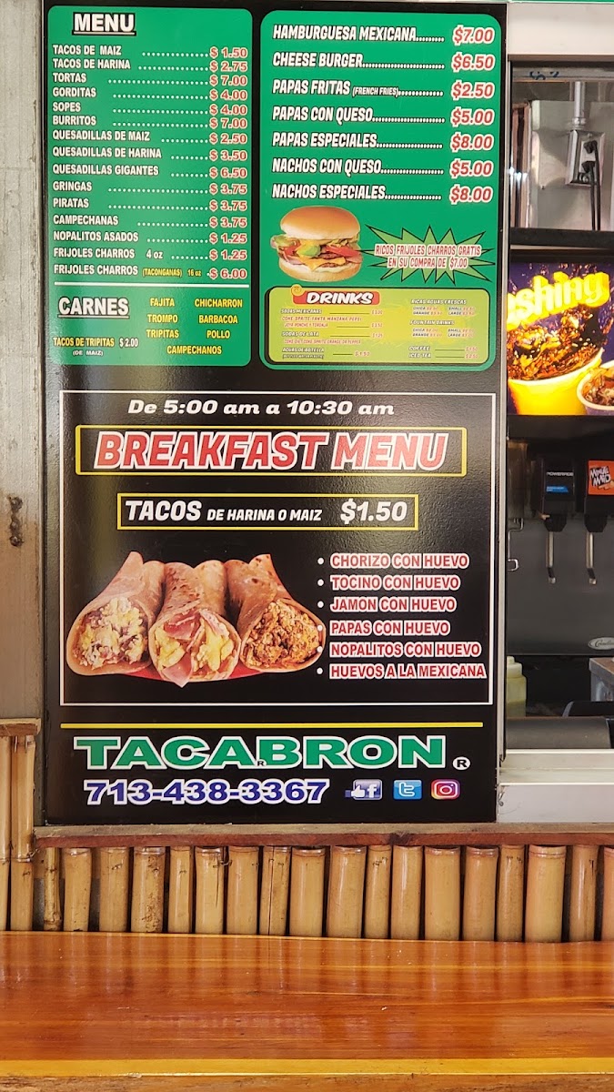Taconganas menu board