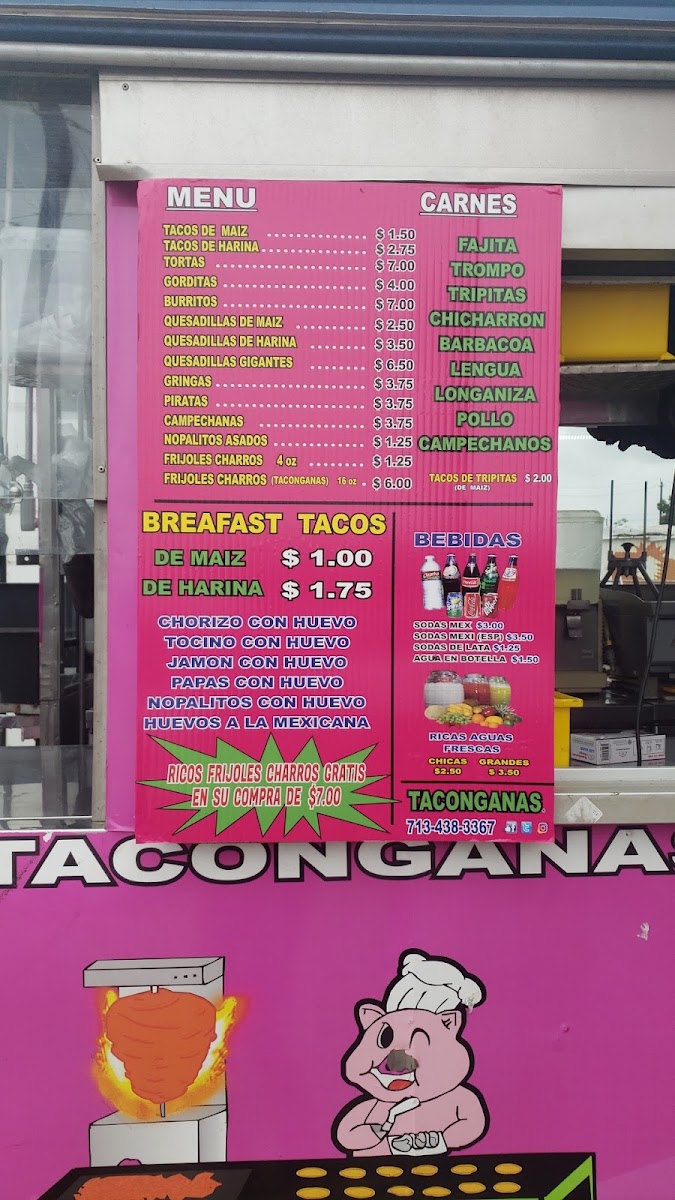 Taconganas menu board