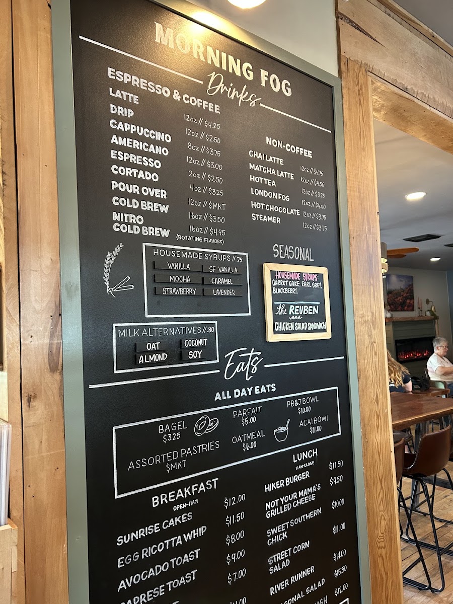 Morning Fog Coffee & Eats menu board