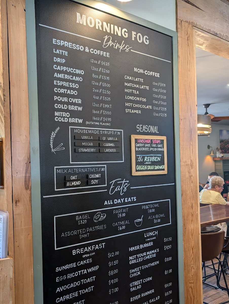 Morning Fog Coffee & Eats menu board