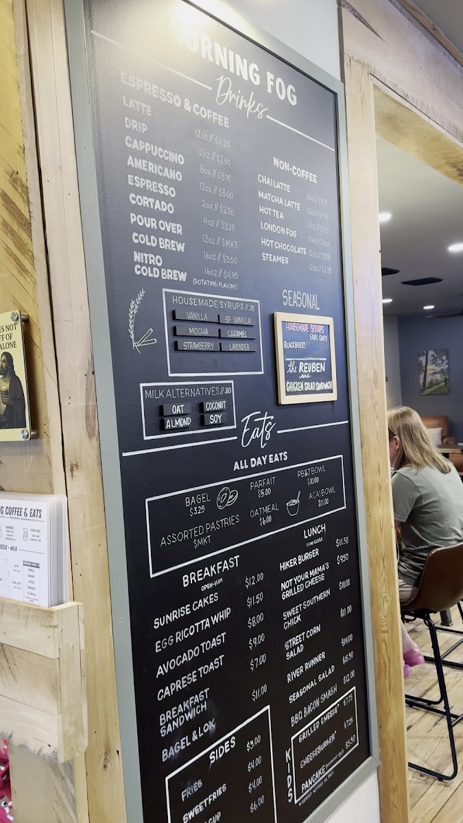 Morning Fog Coffee & Eats menu board