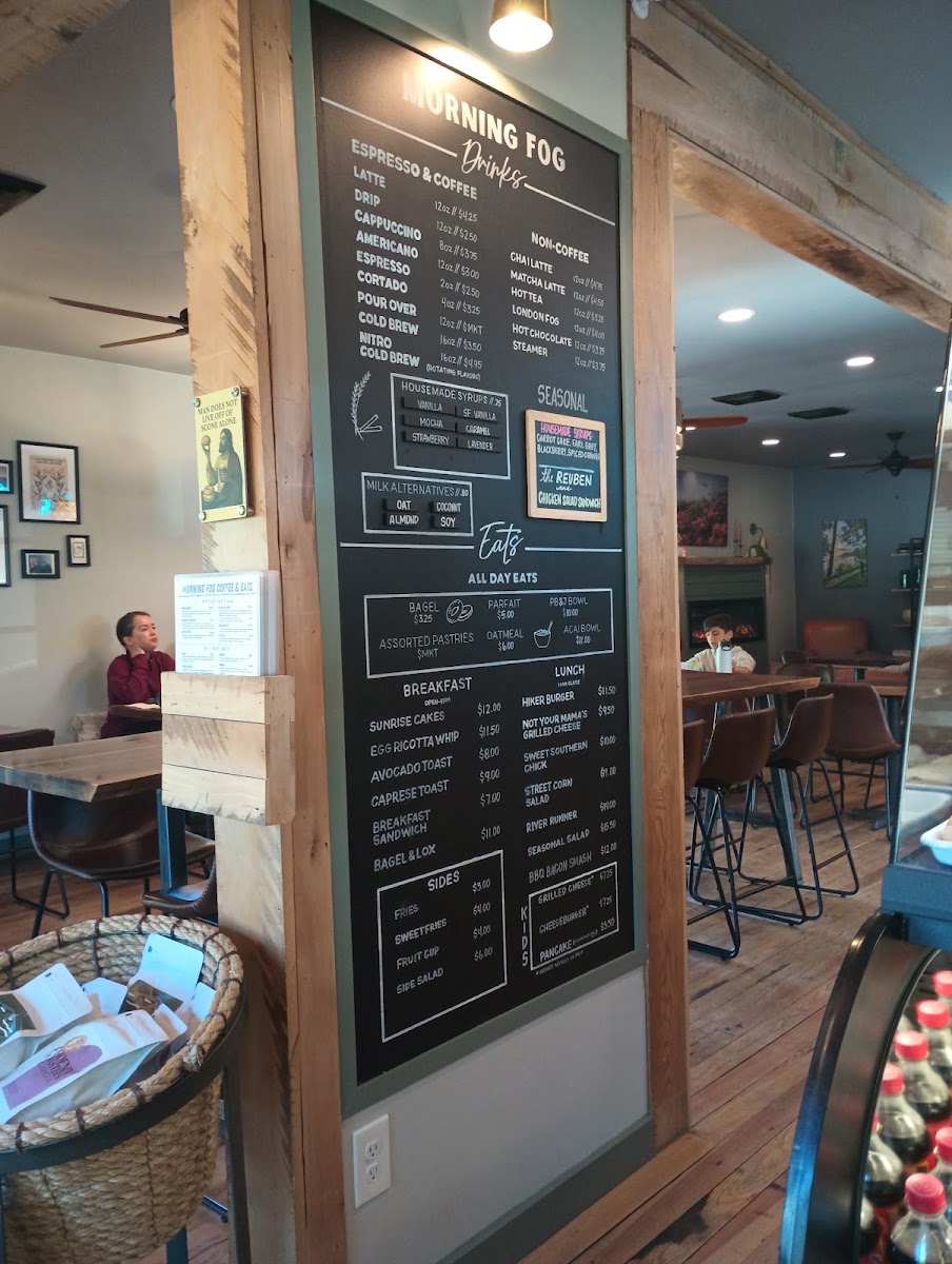 Morning Fog Coffee & Eats menu board