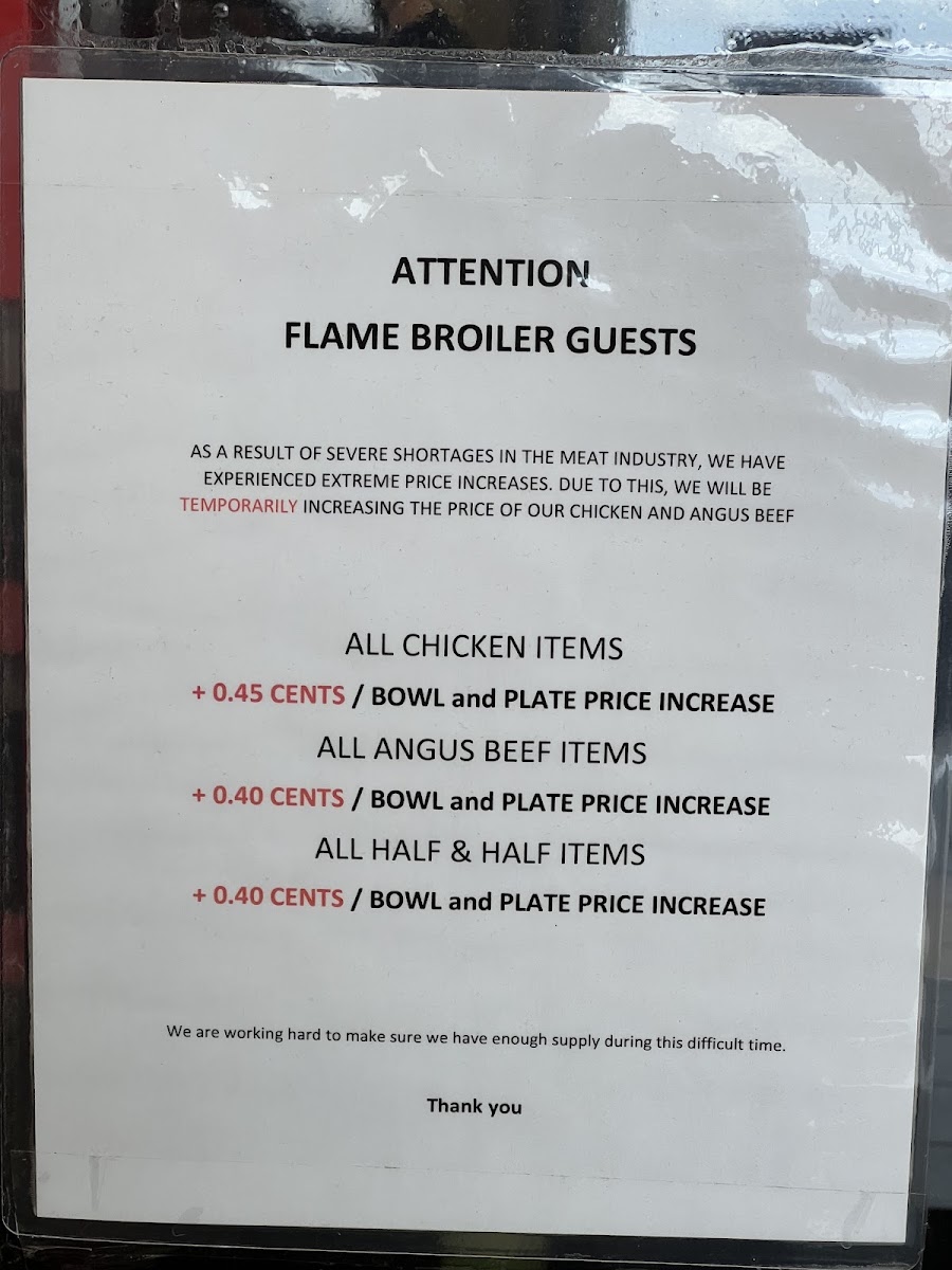 Flame Broiler menu board