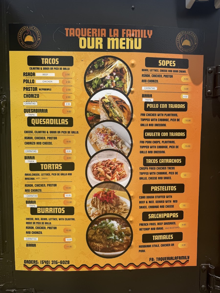 Taqueria La Family menu board