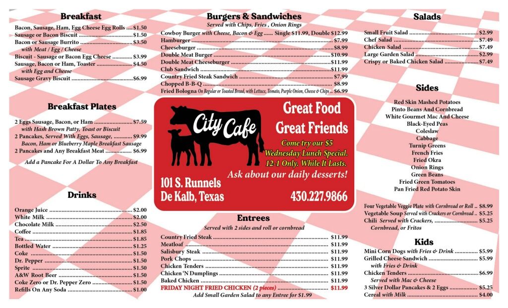 City cafe menu board