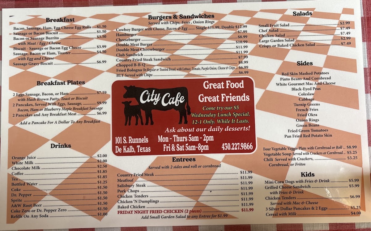 City cafe menu board